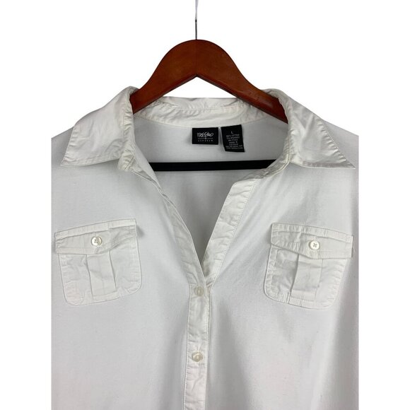 Womens White Stretch Button-Down Shirt L - Picture 3 of 4